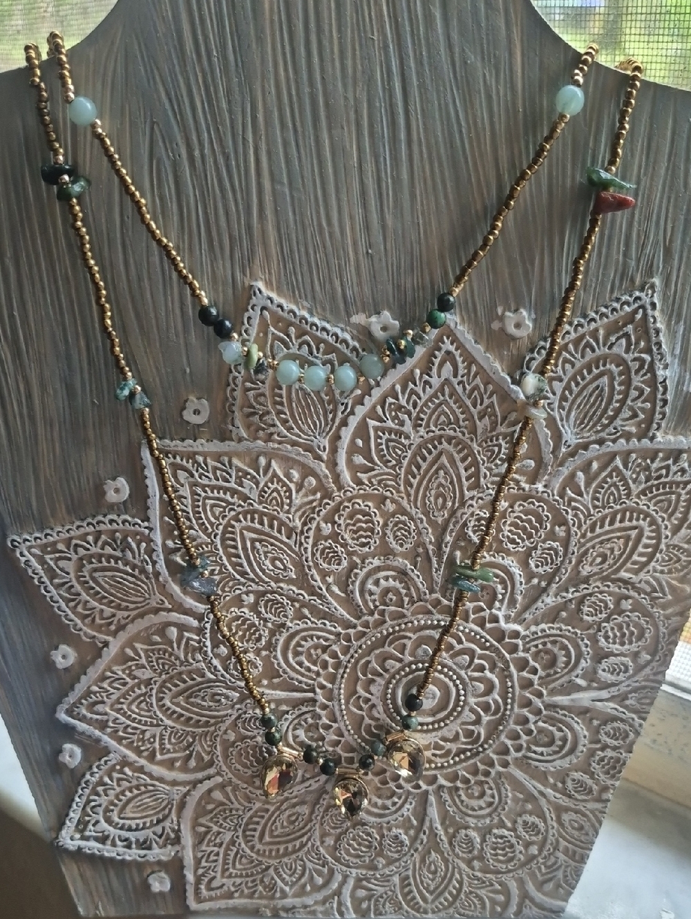 Gold-Tone Multi-Bead Layered Necklace - Aqua & Green By Cato